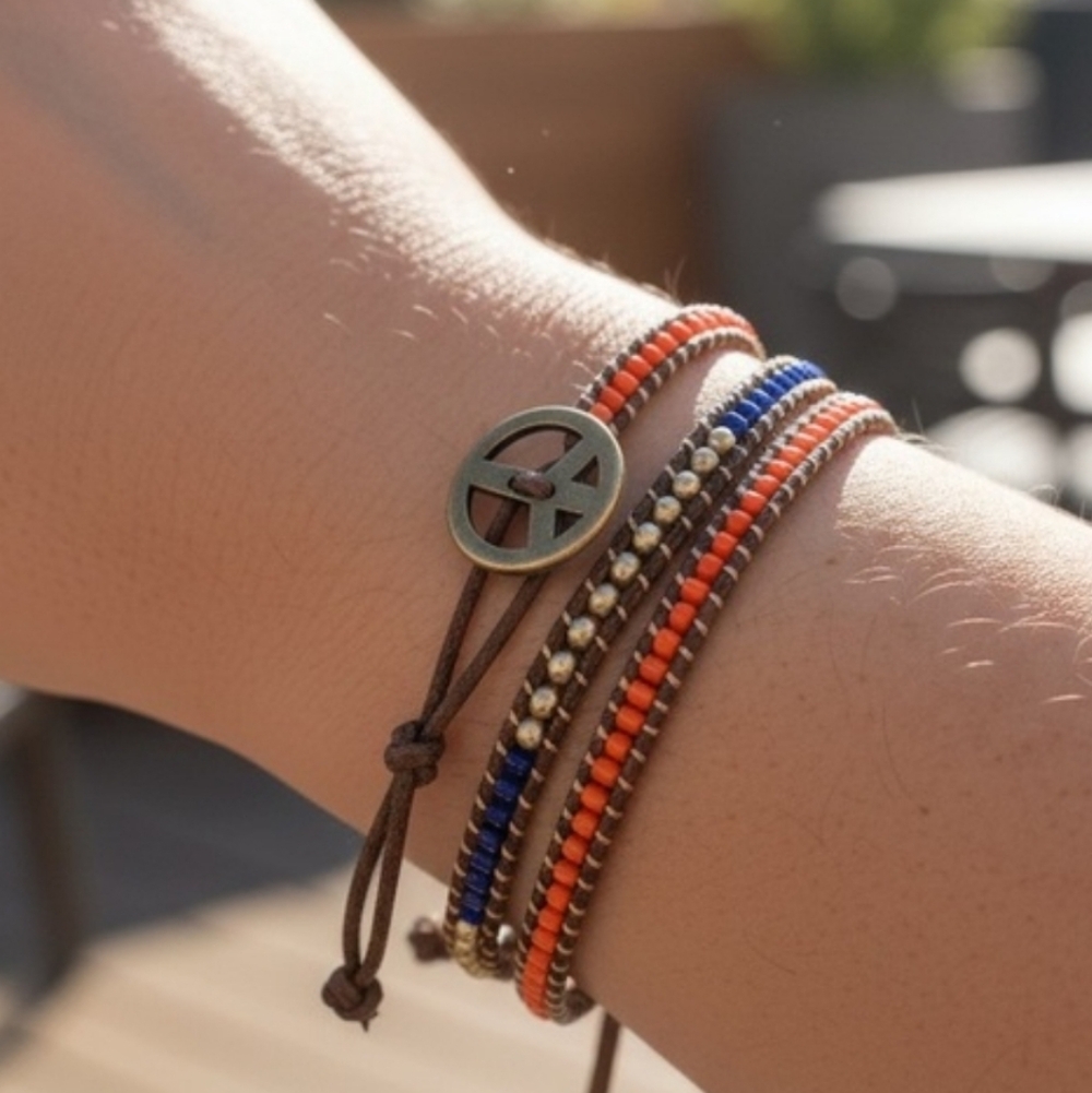 Beaded Bracelet Set with Peace Charm